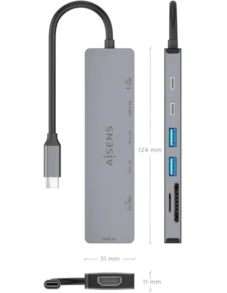 AISENS ASUC-7P048-GR: dock USB-C 7 en 1 con HDMI 4K 60 Hz