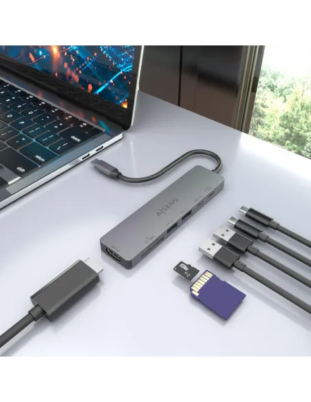 AISENS ASUC-7P048-GR: dock USB-C 7 en 1 con HDMI 4K 60 Hz