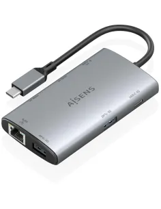 Aisens ASUC-7P049-GR Dock 7 en 1 USB-C a 2xHDMI 4K, 1xRJ45, 2xUSB-A USB3.0, 1xUSB-C, 1xUSB-C PD100W, Gris, 20cm-HDD66302