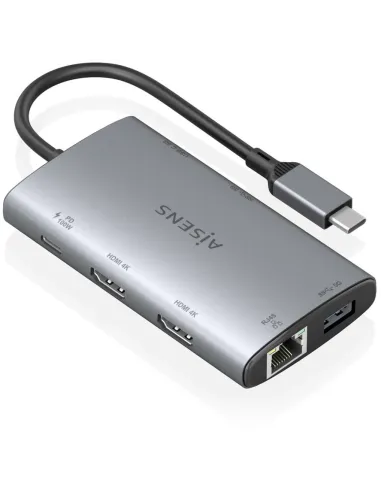 Dock USB-C Aisens ASUC-7P049-GR 7 en 1: 2xHDMI 4K y PD 100W