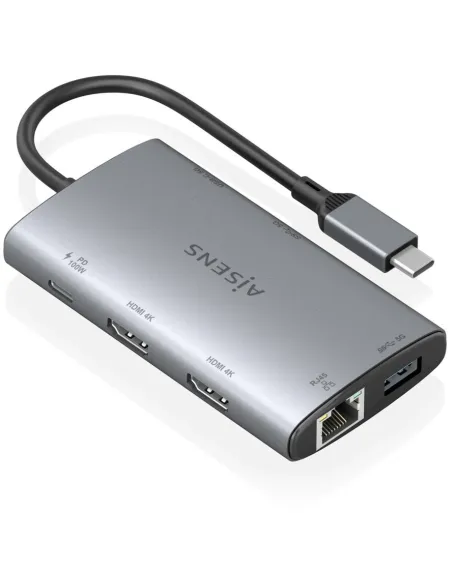 Dock USB-C Aisens ASUC-7P049-GR 7 en 1: 2xHDMI 4K y PD 100W