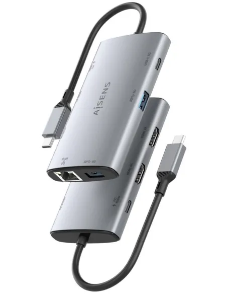 Dock USB-C Aisens ASUC-7P049-GR 7 en 1: 2xHDMI 4K y PD 100W