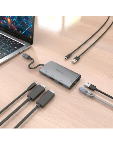 Dock USB-C Aisens ASUC-7P049-GR 7 en 1: 2xHDMI 4K y PD 100W