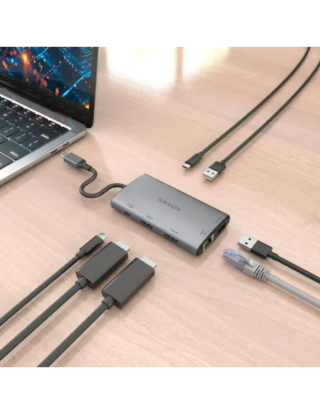 Dock USB-C Aisens ASUC-7P049-GR 7 en 1: 2xHDMI 4K y PD 100W