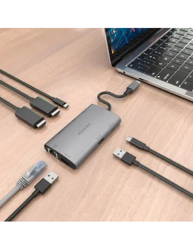 Dock USB-C Aisens ASUC-7P049-GR 7 en 1: 2xHDMI 4K y PD 100W