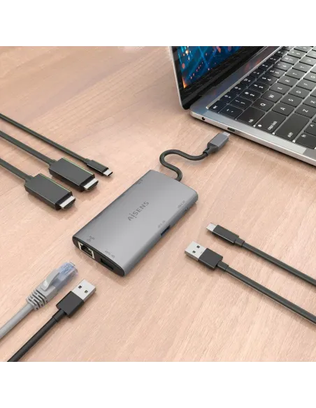 Dock USB-C Aisens ASUC-7P049-GR 7 en 1: 2xHDMI 4K y PD 100W