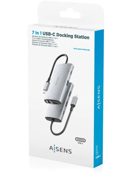 Dock USB-C Aisens ASUC-7P049-GR 7 en 1: 2xHDMI 4K y PD 100W