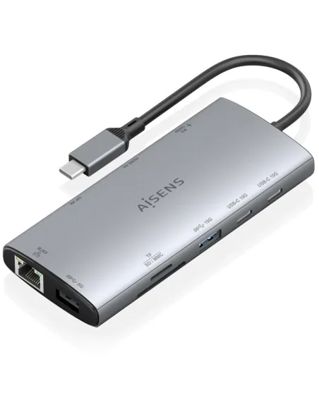 Aisens ASUC-10P050-GR Dock 10 en 1 USB-C a 1xHDMI 4K, 1xDISPLAYPORT 4K , 1xRJ45 , 2xUSB-A , 3xUSB-C , 1xSD, 1xMICRO SD