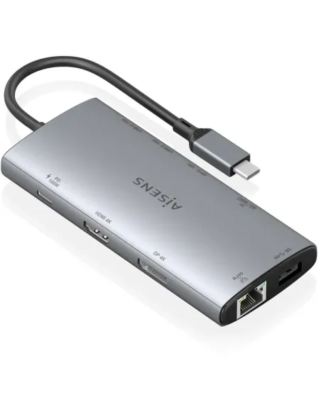 Dock USB-C Aisens ASUC-10P050-GR 10 en 1: doble vídeo 4K