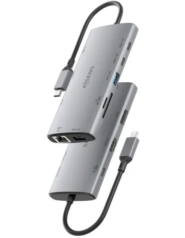 Dock USB-C Aisens ASUC-10P050-GR 10 en 1: doble vídeo 4K