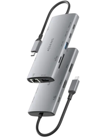Dock USB-C Aisens ASUC-10P050-GR 10 en 1: doble vídeo 4K