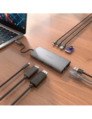 Dock USB-C Aisens ASUC-10P050-GR 10 en 1: doble vídeo 4K