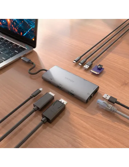 Dock USB-C Aisens ASUC-10P050-GR 10 en 1: doble vídeo 4K