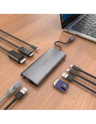 Dock USB-C Aisens ASUC-10P050-GR 10 en 1: doble vídeo 4K