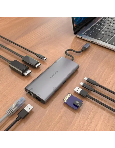 Dock USB-C Aisens ASUC-10P050-GR 10 en 1: doble vídeo 4K