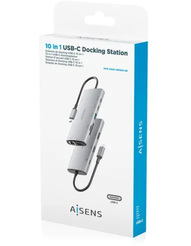 Dock USB-C Aisens ASUC-10P050-GR 10 en 1: doble vídeo 4K