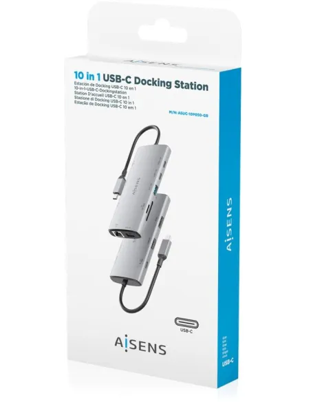 Dock USB-C Aisens ASUC-10P050-GR 10 en 1: doble vídeo 4K