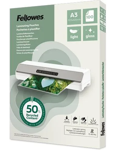 FELLOWES 100142988 Pack 100 Bolsa de Plástico A3 de 80 Micras