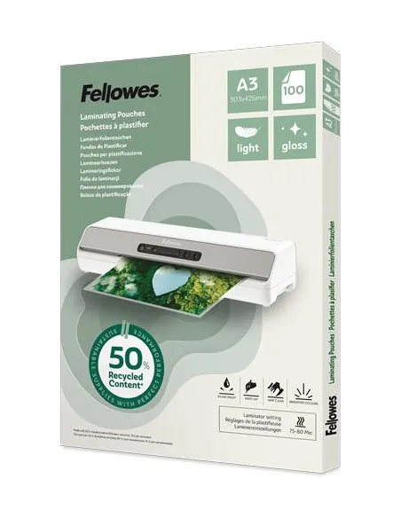FELLOWES 100142988 Pack 100 Bolsa de Plástico A3 de 80 Micras