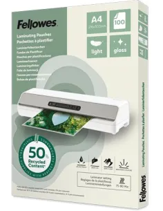 Fellowes 100142987 Pack 100 Bolsa de Plástico Recicladas A3 de 80 Micras-1404379