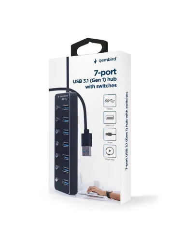 Gembird UHB-U3P7P-01: hub USB de 7 puertos USB-A y switches