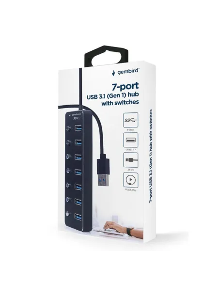 Gembird UHB-U3P7P-01: hub USB de 7 puertos USB-A y switches