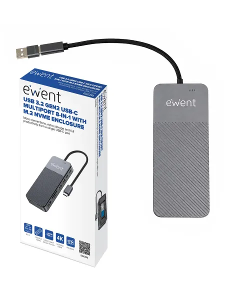 Ewent EW1156 dock USB-C 8 en 1: estación con SSD M.2 NVMe