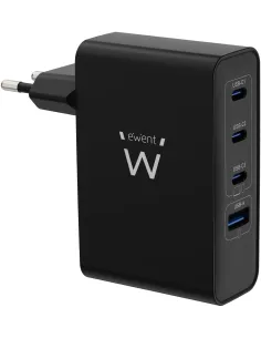 Ewent EW1336 Cargador Gan Fast 100W 4 Puertos (3 USB-C PD y 1 USB-A QC) Diseño compacto-AATCAT0564