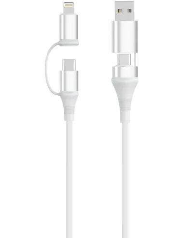 EWENT EC1075 Cable Universal de Carga Rápida 4 en 1 60W 1m – USB-C, Lightning y USB-A con Transferencia de Datos