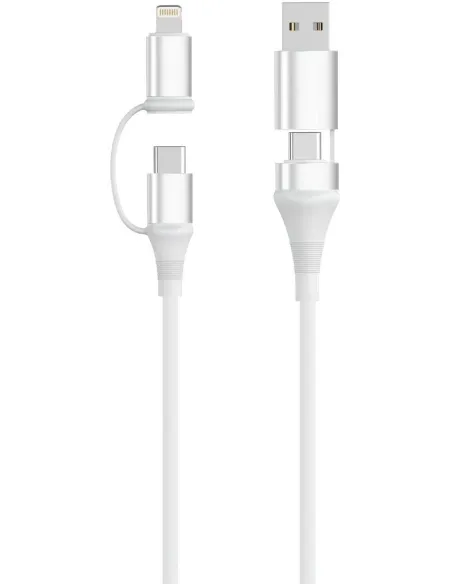 EWENT EC1075 Cable Universal de Carga Rápida 4 en 1 60W 1m – USB-C, Lightning y USB-A con Transferencia de Datos