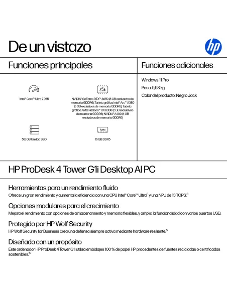 HP ProDesk 4 Tower G1i DE8U8AT: torre profesional W11 Pro
