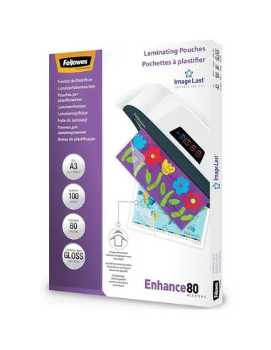 Fellowes 100144239 Pack 500 Fundas Plastificar 80 Micras Brillo A3