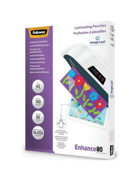 Fellowes 100144239 Pack 500 Fundas Plastificar 80 Micras Brillo A3
