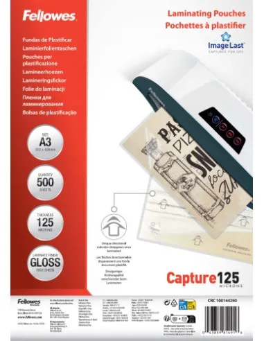 FELLOWES 100144250 Pack 500 Fundas para Plastificar 125 Micras A3