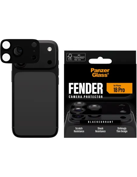 PanzerGlass Fender iPhone 18 Pro Blackcurrant para cámara
