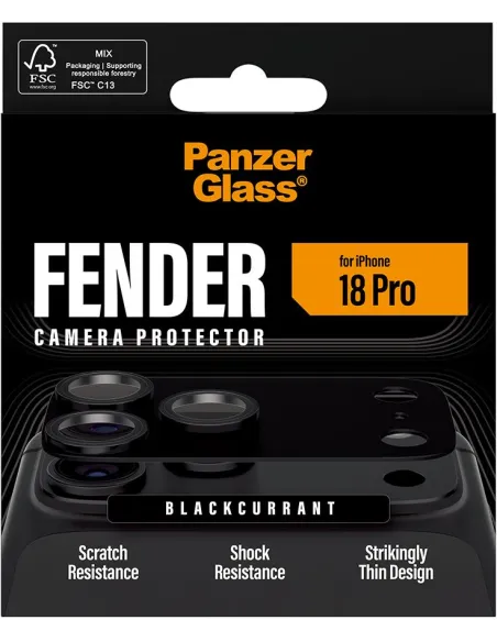 PanzerGlass Fender iPhone 18 Pro Blackcurrant para cámara