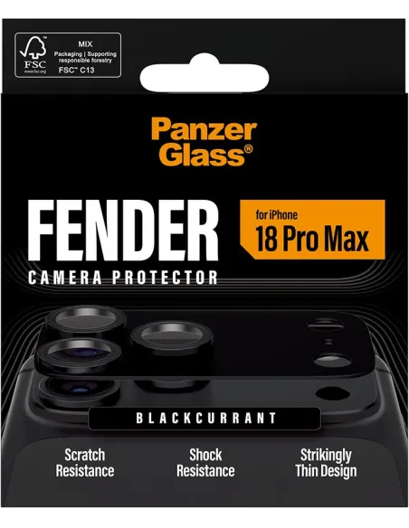 PanzerGlass Fender iPhone 18 Pro Max Blackcurrant cámara