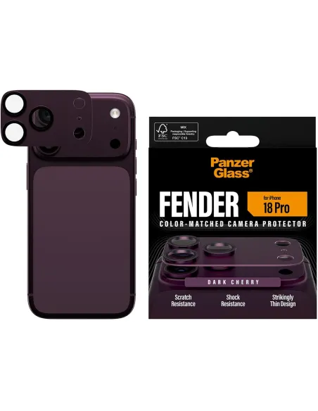 PanzerGlass Fender Dark Cherry iPhone 18 Pro - cámara móvil