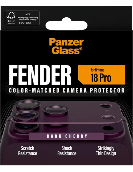 PanzerGlass Fender Dark Cherry iPhone 18 Pro - cámara móvil