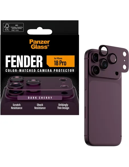 PanzerGlass Fender Dark Cherry iPhone 18 Pro - cámara móvil
