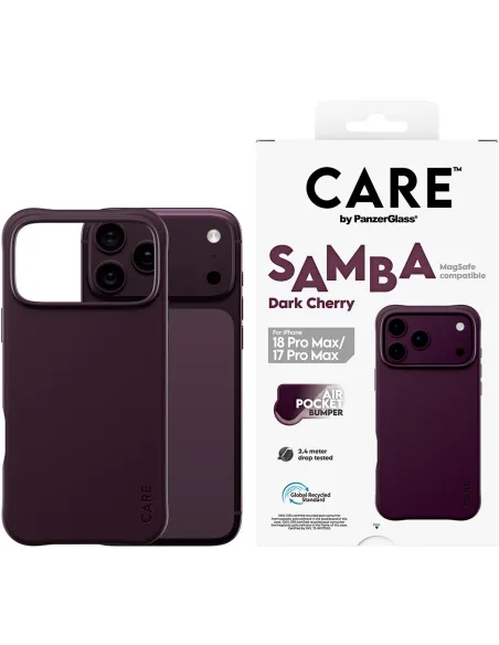 PanzerGlass CARE Samba Dark Cherry para iPhone 17 Pro Max y iPhone 18 Pro Max