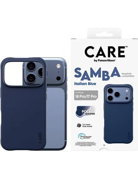 PanzerGlass CARE Samba Italian Blue para iPhone 17 Pro y iPhone 18 Pro