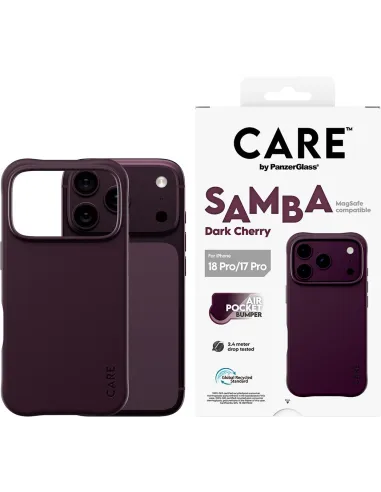 PanzerGlass CARE Samba Dark Cherry para iPhone 17 Pro y iPhone 18 Pro