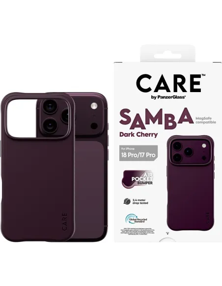 PanzerGlass CARE Samba Dark Cherry para iPhone 17 Pro y iPhone 18 Pro