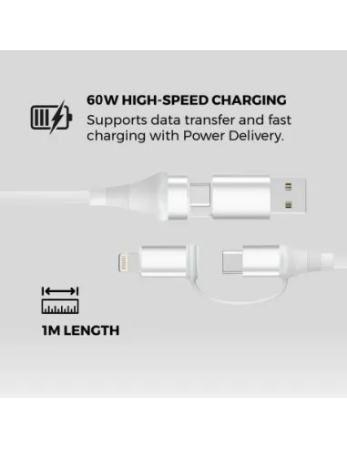 Cable USB EWENT EC1075 4 en 1 60W 1 m: cable de carga