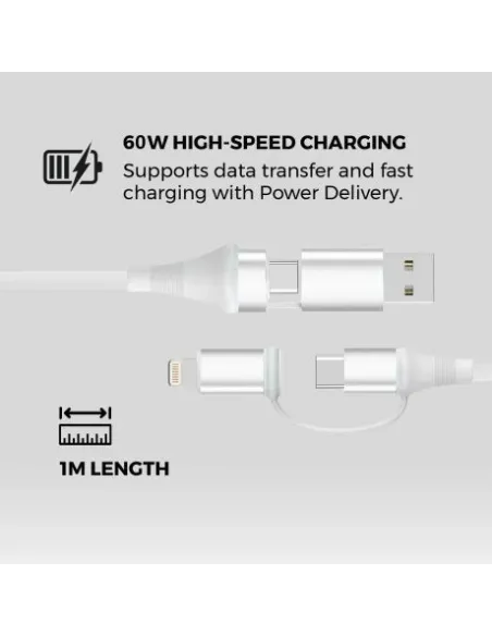 Cable USB EWENT EC1075 4 en 1 60W 1 m: cable de carga