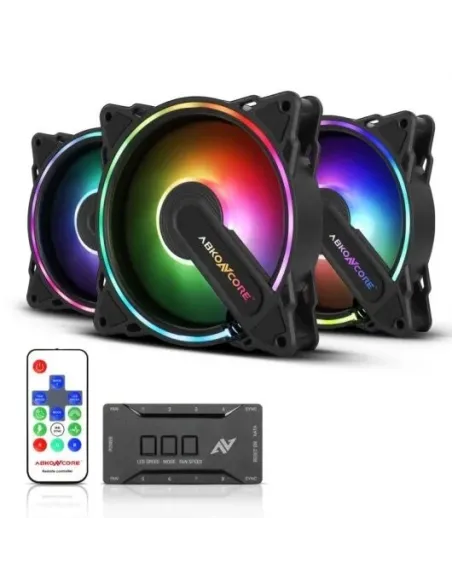 Abkoncore Spectrum Sync Pack 3 Ventiladores aRGB 120mm + Control HUB Negro