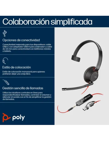 Poly Blackwire 5210 monoaural USB-C: auriculares con cable