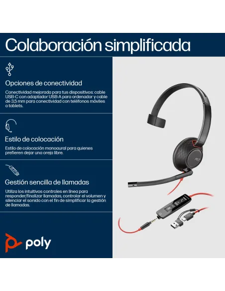 Poly Blackwire 5210 monoaural USB-C: auriculares con cable