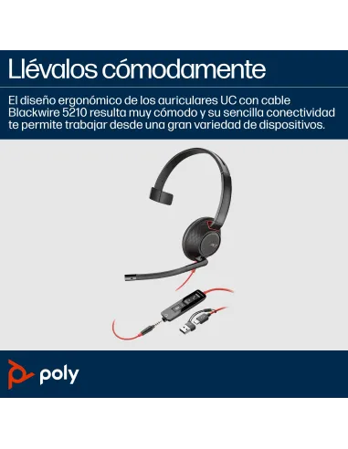 Poly Blackwire 5210 monoaural USB-C: auriculares con cable